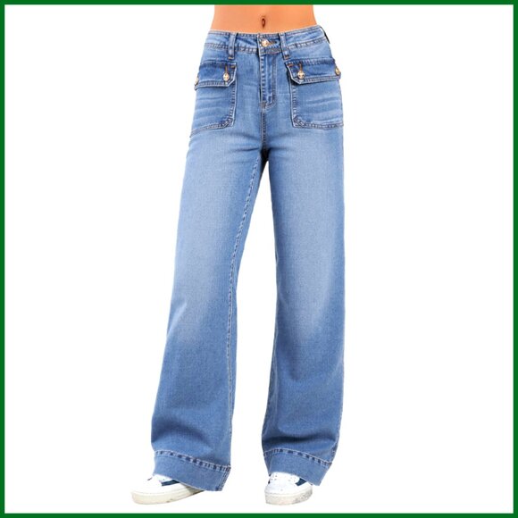Denim - Wide Leg Jeans Tummy Control High Waisted Straight Stretchy Denim Pants